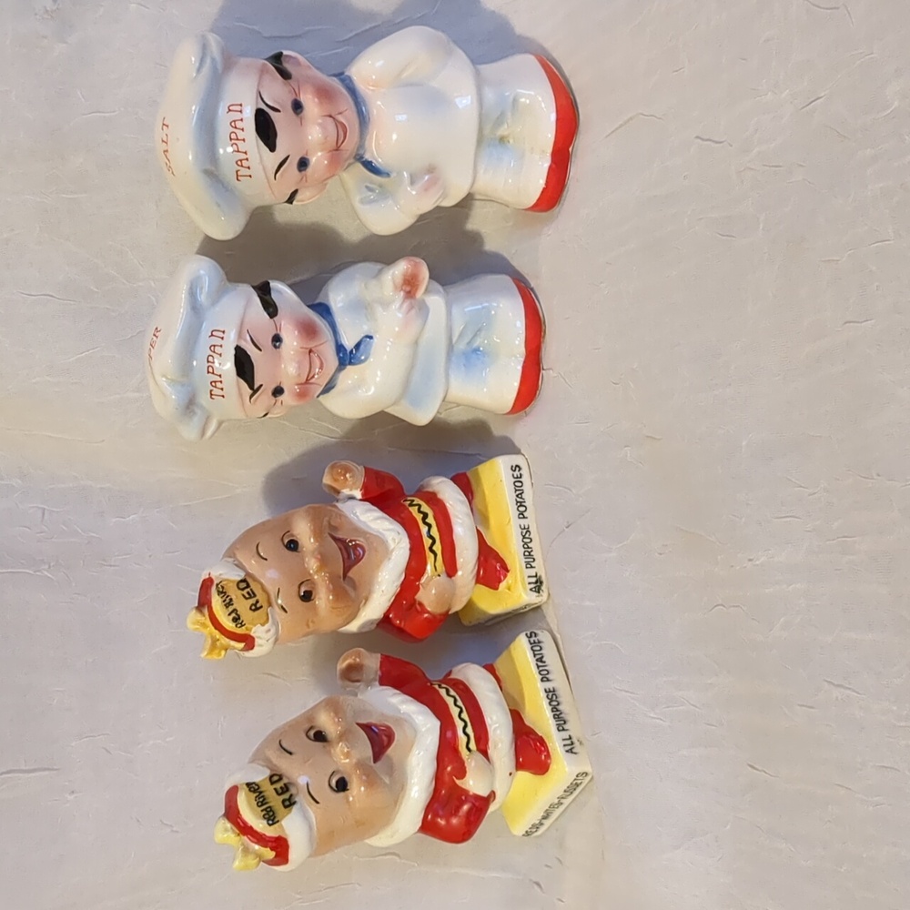 2 Sets Vintage Salt & Pepper Shakers Red River Potatoes Chefs Tappan King MCM